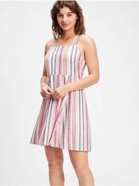 GAP Striped Midi Dress in Pink, Coral, Navy & Cream